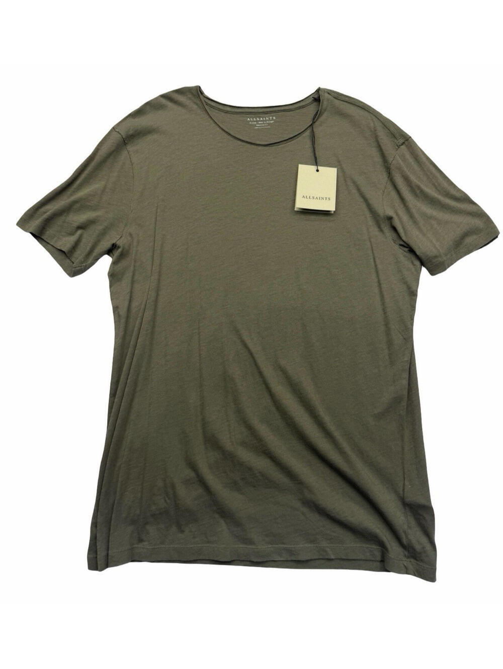 AllSaints Figure Short Sleeve Crew T-Shirt Raw Edge Thyme Green Size XL